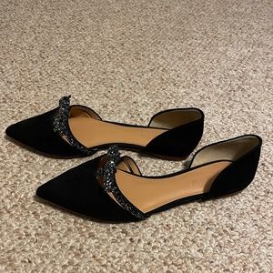 New! J. Crew Factory Suede D’Orsay Flat with Glitter Bow Size 6.5